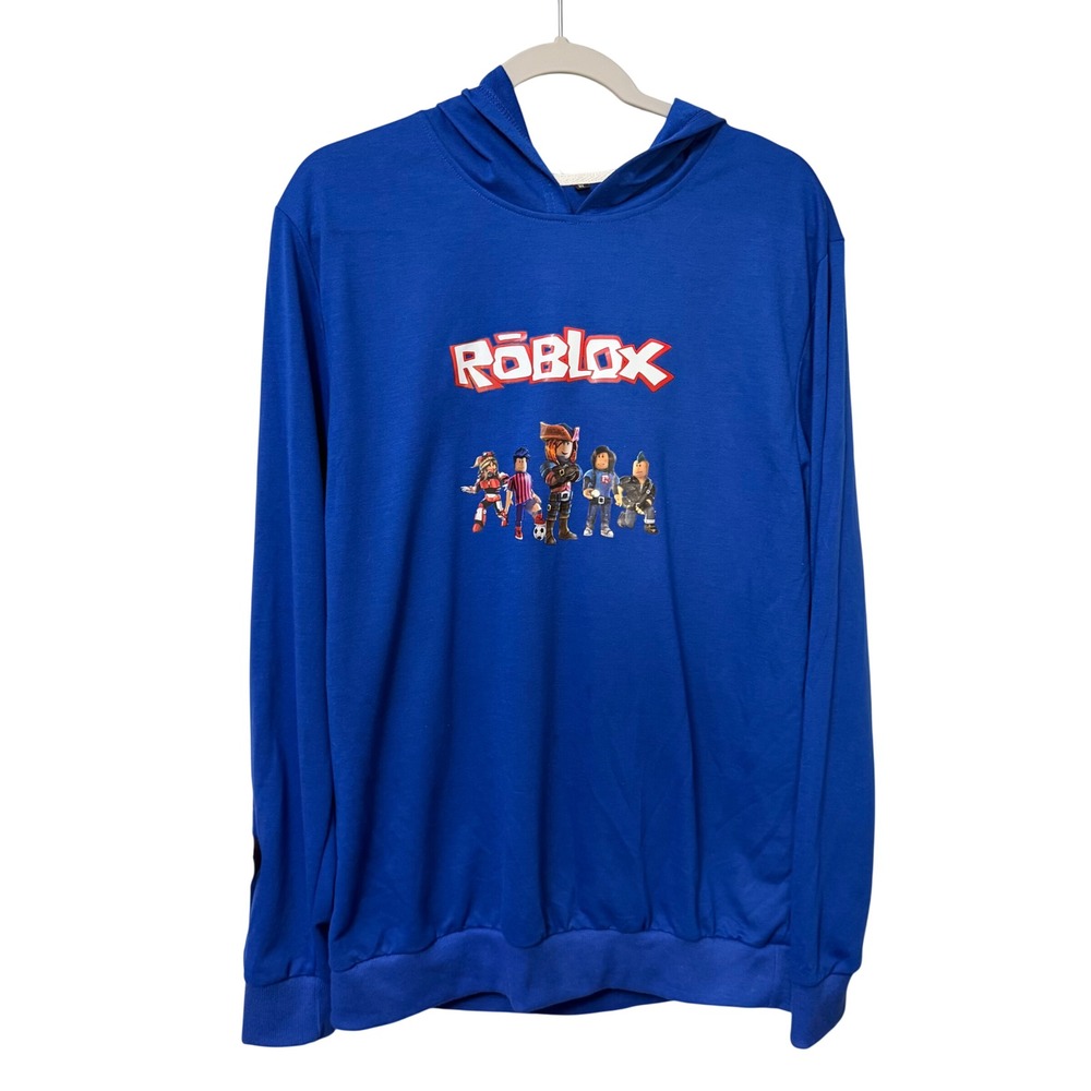Roblox Graphic Hoodie Mens XL Royal Blue Long Sleeve Gaming Pullover Sweatshirt